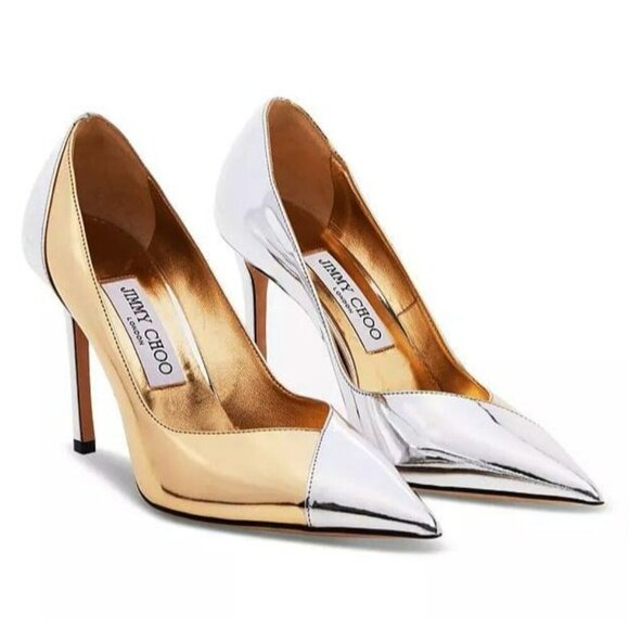 Jimmy Choo Women's Cass 95 Metallic Pointed Toe Pumps Size 38.5 (MSRP $950) - Picture 1 of 11